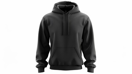 Blank black hoodie mockup, front view, isolated on white