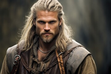 Obraz premium Rugged adventurer with long blonde hair and beard