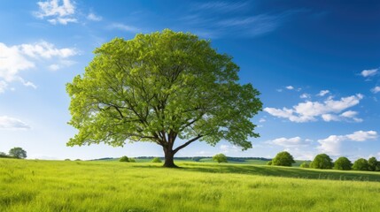 Lush green tree in idyllic countryside landscape