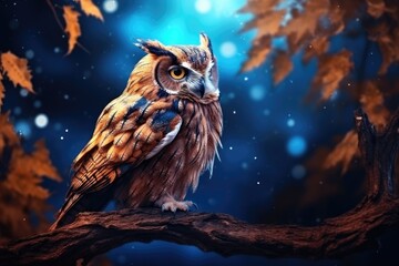 Majestic owl in winter forest