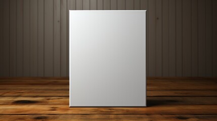 Blank white poster on wooden background.