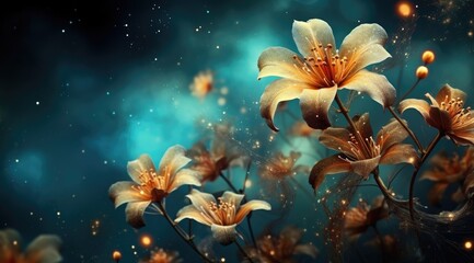 Magical glowing flowers in the night