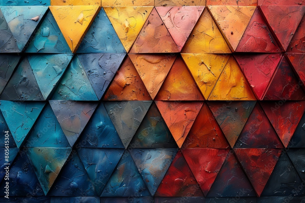 Poster alluring and modern geometric triangle pattern with a textured surface and a harmonious color palett