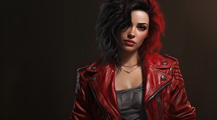 Fototapeta premium Fierce and Fashionable Woman in Red Leather Jacket