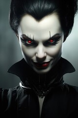 Sinister vampire with glowing red eyes