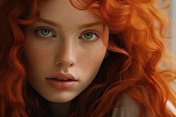 Captivating portrait of a young woman with vibrant red hair and striking blue eyes
