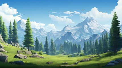 Majestic mountain landscape with pine forest