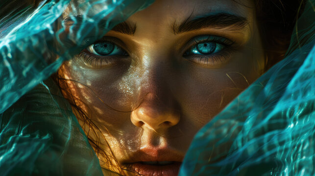 Beautiful look of a girl in the desert, covered with a scarf from dust - Powered by Adobe