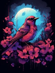 Birds Amid Colorful Blooms Artwork Inspires Tranquility