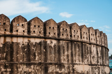Close up view of a Mughal architecture fort (Idrakpur Fort)