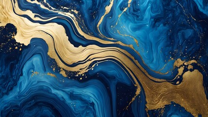 Blue Marble Texture with Gold Splashes Luxury Background
