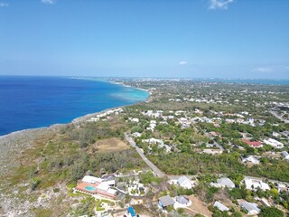 Aerial view of Bodden Town Pedro St James Savannah with iron shore community pristine blue turquoise water of the Caribbean sea ocean, Grand Cayman, Cayman Islands
