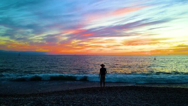 
Coast of Bah&iacute;a de Banderas. Mexico. Sunset. Evening. Fishermen catch fish.