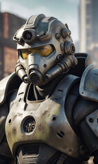 Fototapeta premium A man in metal armor, a character from the game