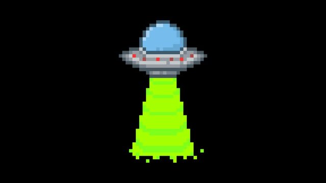 Spaceship abducting, pixel art vehicle video