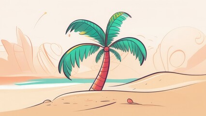 Fototapeta premium stylized palm tree on the sand in a minimalist style.decoration and background.relaxation and travel concept