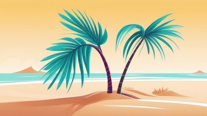 Fototapeta na wymiar stylized palm tree on the sand in a minimalist style.decoration and background.relaxation and travel concept