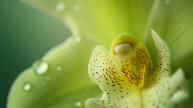 close up of green orchid in soft natural light