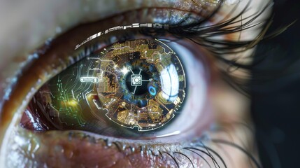Obraz premium Futuristic cyber eye with integrated circuit board details