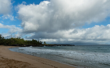 Beautiful Honokahua Bay vista in Kapalua on Maui, Hawaii, with Molokai Island visible at a distance