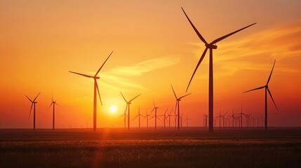 Digital Green Energy: Wind Turbines at Sunset