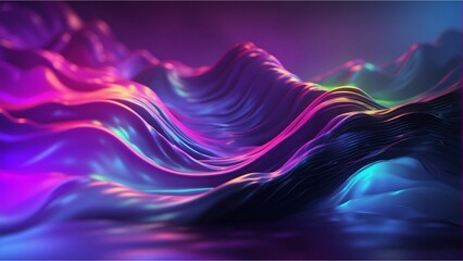 Blurry neon purple, pink, blue, yellow gradient background, high waves, tall wavy lines, empty space with noise texture, hight energy