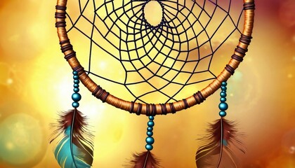 Abstract dream catcher-inspired background with intricate webs and feathers.