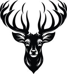 Fototapeta premium Horned elk deer head silhouette vector Illustration