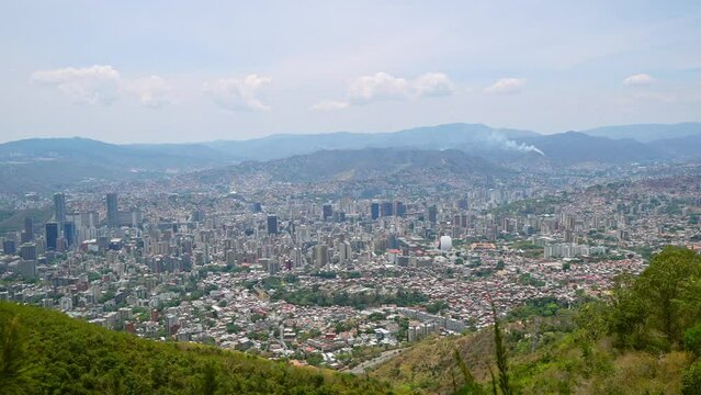 Panning view of Caracas city from Galipan. El Avila National Park. Caracas, Venezuela