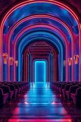 An Art Deco theater with geometric patterns and neon lights, Vector Graphics --ar 2:3 --v 6 Job ID: 72dfc106-2c2a-4e6a-a86a-fccbbc5f6d3b