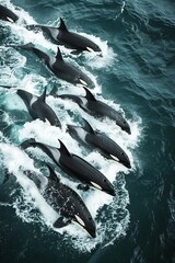 An awe-inspiring pod of orcas hunting together in the open ocean, Abstract Expressionist Style --ar 2:3 --v 6 Job ID: 14923039-be2b-4980-b2fb-f57221233d99