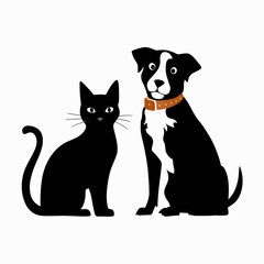 Fototapeta premium Silhouette of cat and dog on white background