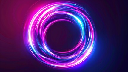 neon background that is abstract. Bright whirling bunner. Glowing spiral. Luminous circular frame with circular lighting effect. brilliant cover. Room for your message. Glossy. LED ellipse