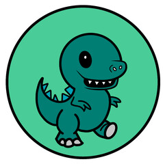 cartoon illustration of a happy dinosaur in green with a T-rex theme