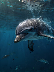 Fototapeta premium A dolphin swimming in the warm waters of the ocean.