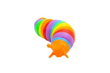 Multicoloured anti-stress plastic slug. Sensory toys for children. Flexible multicoloured toy without background. A game for developing imagination and fine motor skills.