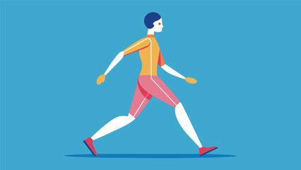 Walking in slow motion emphasizing the feeling of each muscle as it moves and the connection to the present moment.. Vector illustration