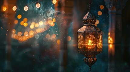 Eid mubarak with fanous lantern, Muslim symbol