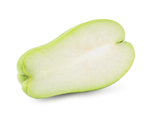 Half of fresh green chayote isolated on white