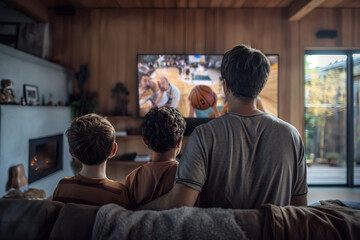 Fototapeta premium Family Enjoying Basketball Game Together at Home