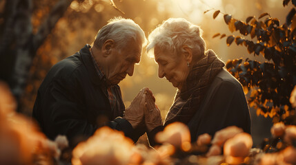 Couples who pray together, stay together. Cropped shot of a senior couple praying outdoors.
