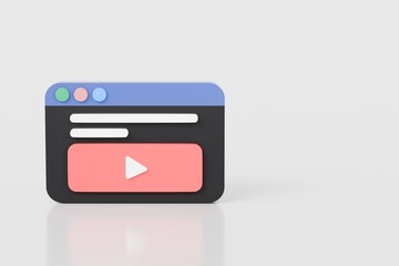 Obraz premium 3d Website windows social media live streaming or entertainment videos player browser icon symbol on isolated white background. Social media online playing cinema video on web concept. 3d rendering.