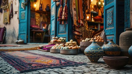Elegant handmade Moroccan babouche on traditional street