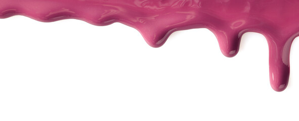 Purple nail polish flowing on white background