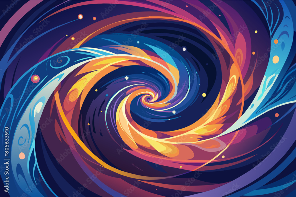 Aufkleber Abstract swirling vortex with vibrant shades resembling stars and swirling patterns evoking a feeling of cosmic motion.