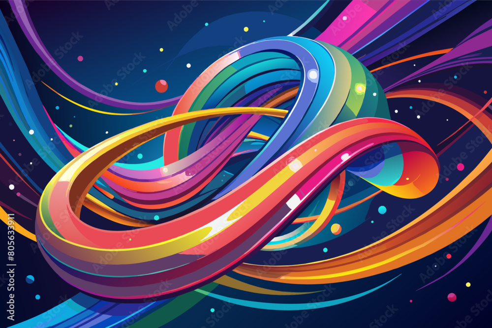 Poster abstract swirling vortex with vibrant shades resembling stars and swirling patterns evoking a feelin