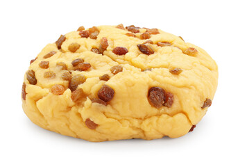 Fresh dough with raisins isolated on white