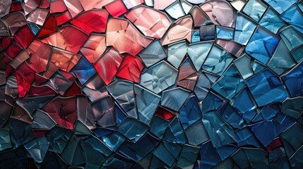 Stained glass mosaic. Red, blue and pink.