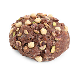Raw chocolate dough with nuts isolated on white