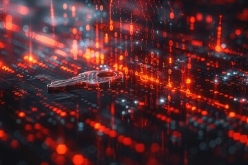 Obraz premium The image is a circuit board with a glowing red light